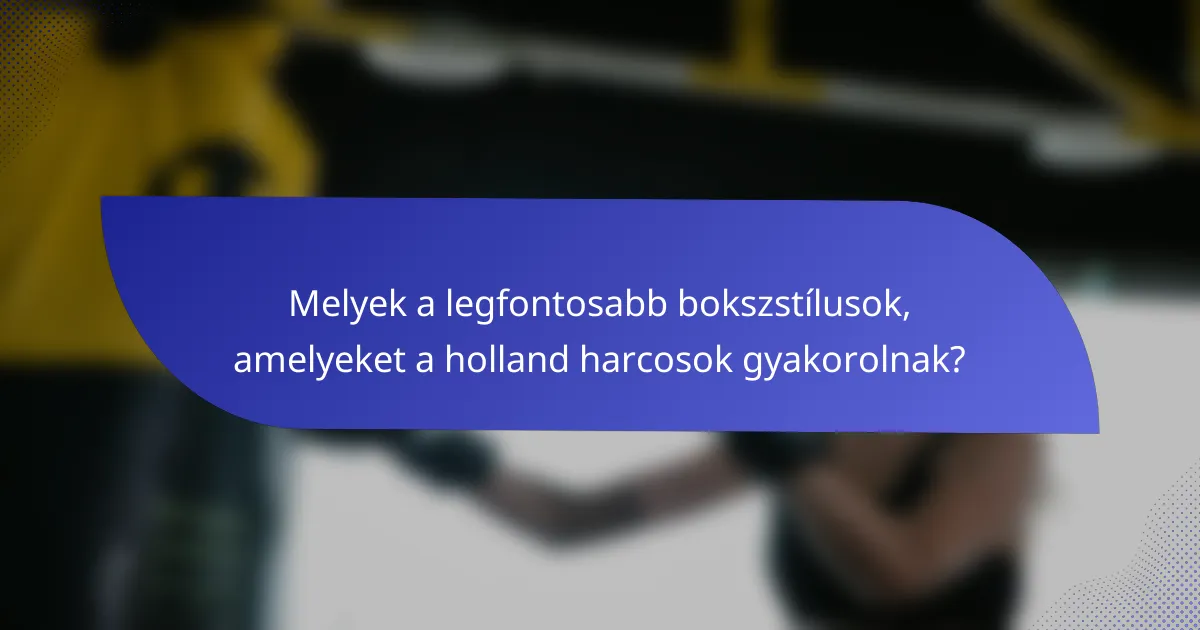 Melyek a legfontosabb bokszstílusok, amelyeket a holland harcosok gyakorolnak?